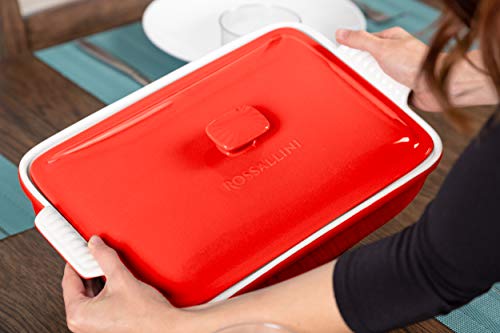 Rossallini Stoneware Casserole Dish Bakeware Set with Lid, Covered Rectangular Dinnerware, Large 4 Quart, 13 by 9 Inch, Rosso [Red] - Thumbnail 4
