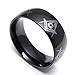 TEMEGO Jewelry Mens Stainless Steel Ring, Vintage Polished Finish Masonic Symbol Band, Black