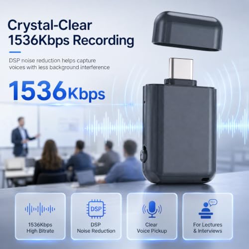 Mini Registratore Vocale - 64 GB Dittafono Registratore Vocale 1536 Kbps con Registrazione One-Touch, Registratore Vocale Spia Discreta per Riunioni, Corsi