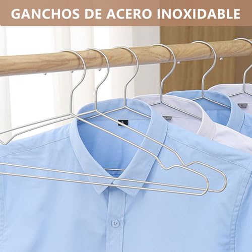 MXHIGO 50Pcs Ganchos para Ropa de Acero Inoxidable, 40CM Perchas para Ropa con Ranuras, Antióxido y Duradero, Ahorrar Espacio en el Ropero, para Pantalones, Vestidos, Camisa, Abrigos para Adultos