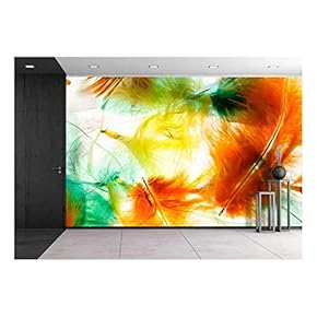 Colorful Feathers - Removable Wall Mural | Self-Adhesive Large Wallpaper - 66x96 inches