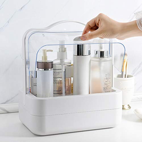Gotian Dust-Proof Desktop Drawer Dresser Rack Portable Cosmetic Storage Box, Transparent Portable Cosmetic Case, Dressing Table, Skin Care Finishing Rack, Single Layer (pink)