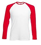 Fruit Of The Loom Mens Long Sleeve Baseball T-Shirt (S) (White/Red)