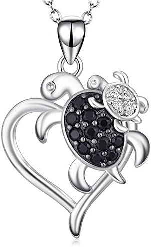 LANGUANGLIN Fashion Creative Necklace 925 Sterling Silver Jewelry Turtle Mother and Child Zircon Pendant Heart Shape Necklace Thanksgiving Gift
