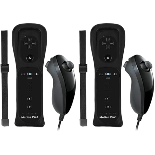 Degulan Remote Controller for Motion Plus Wii and Nunchuck, Wireless Controllers Compatible with Wii/Wii U with Silicone Case and Wrist Strap (Black)