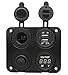 Cllena Dual USB Charger + LED Voltmeter + 12V Power Socket + ON-Off Button Switch Four Hole Panel for Car Boat Marine Truck Motorcycle RV ATV Vehicles GPS Mobile Phone Camera Mp3
