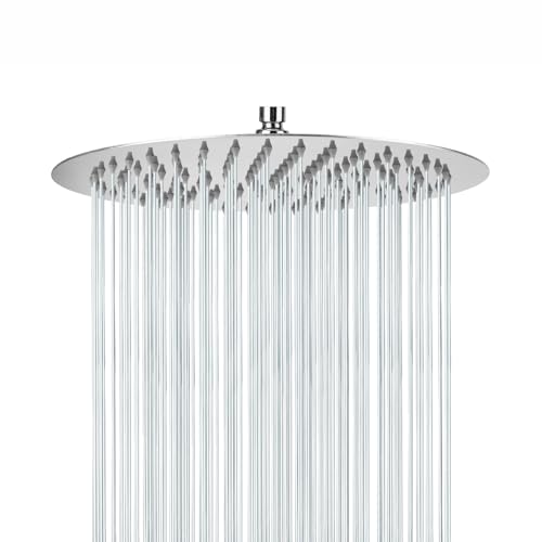 Rain Shower Head 30cm Rain Shower Head 304 Stainless Steel Rain Head High Pressure Water Flow Self-Cleaning Silicone Nozzles Easy Wall/Ceiling Mount Chrome Finish