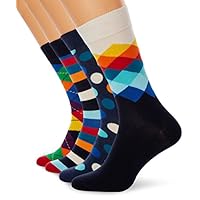 Happy Socks, Assorted Colorful Premium Cotton Sock 4 Pair Gift Box for Men and Women, Mix Pattern Gift Box (10-13)