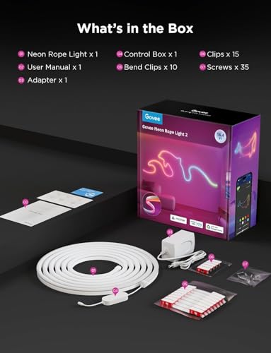 Govee Neon Rope Light 2, RGBIC Neon LED Strip Lights with Shape Mapping, Work with Matter, Alexa and Google Assistant, Neon Light for Wall Decor, 5m