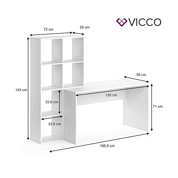 Vicco Schreibtisch Mara, Arbeitstisch fÃ¼r das BÃ¼ro, WeiÃ, 59 x 166.8 cm – Bild 4