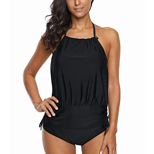 Lotus.Flower Women Solid Bikini Sets Two Piece Swimsuits Swimwear Beach Suit (XL, Black)
