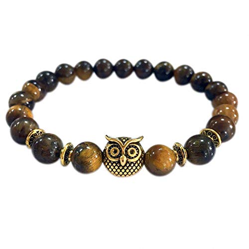 Giwotu Womens Mens New Retro Lava Stone Buddha Natural Stone Beads Owl Pendant Beaded Volcanic Rock Elastic Bracelet Bangle D
