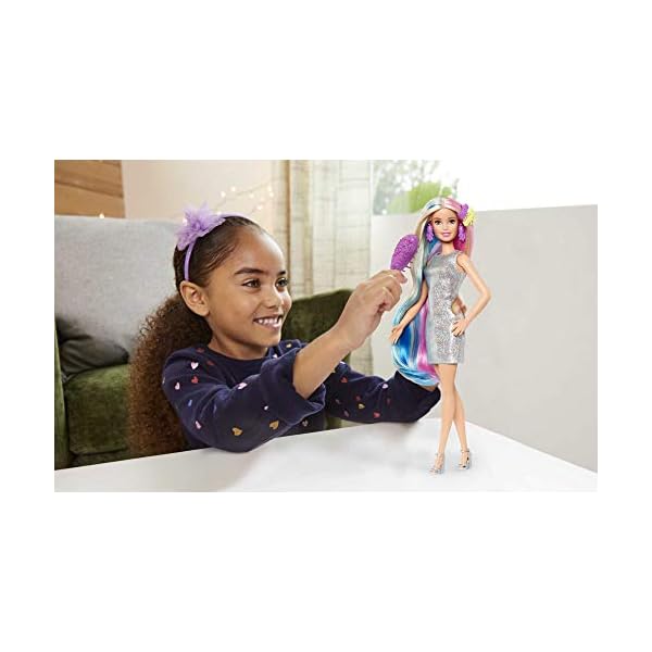 Barbie-Puppe, Einhorn-Barbie-Puppe mit Meerjungfrauenhaar und Einhorn-Haarkrönchen, Barbie-Accessoires, Barbie-Puppe inklusive, Geschenke für Kinder ab 3 Jahren,GHN04 – Bild 3