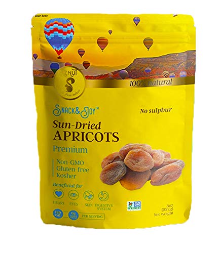 AZNUT Dried Turkish Dark Apricots, Jumbo Size, No Sulphur, NON-GMO Certified, Premium Quality, 100% Natural, Gluten-Free, Kosher, Resealable Bag, Snack&Joy, 1 LB