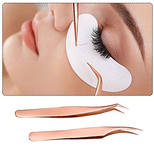 LanMa Eyelash Extensions Tweezers Curved Tip Tweezers Stainless Steel Precision Volume Lash Tweezers Set - Rose Golden - Thumbnail 4