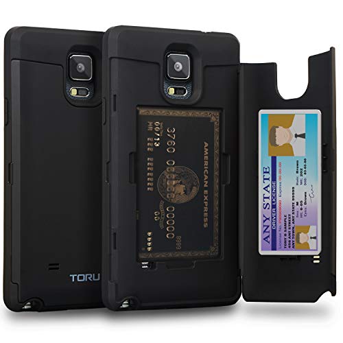 TORU CX PRO Note 4 Case Wallet Black with Hidden Credit Card Holder ID Slot Hard Cover & Mirror for Samsung Galaxy Note 4 - Matte Black