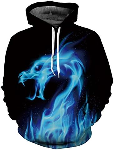 Unisex Pullovers Sweatshirts Blue Fire Dragon Hoodies Hip Hop Sportswear Tracksuit Hooded