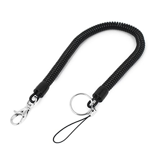 Phone Keys Lobster Hook Elastic Spring Coiled Strap Lanyard Black