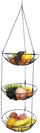 jincome Fruit Hanging Basket,3 Tier Wire Hanging Fruit or Vegetable Kitchen Storage Basket