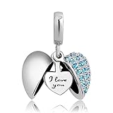 ShinyJewelry I Love You Heart Charm Dangle Synthetic Blue Crystal Bead for European Bracelet Necklace