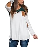 Dreamtravel Womens Long Sleeve Round Neck Elbow Patch Blouse T Shirt Tops
