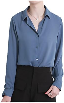 ARJOSA Women's Chiffon Long Sleeve Button Down Casual Shirt Blouse Top