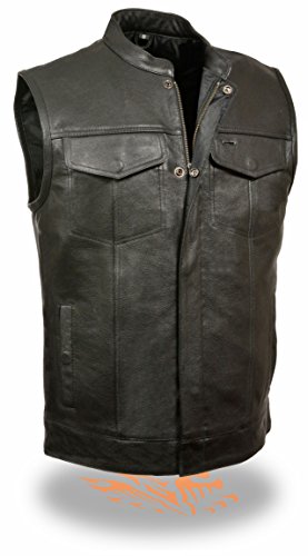 Milwaukee Leather Men's Open Neck Snap/Zip Front Leather Club Vest (Black, XL)