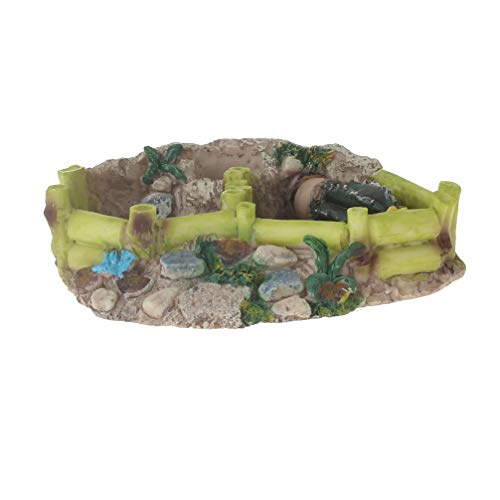 Emours Reptile Amphibian Tortoise Lizard Frog Water Dish Food Feeder Cactus Corner Bowl with Ramp Large