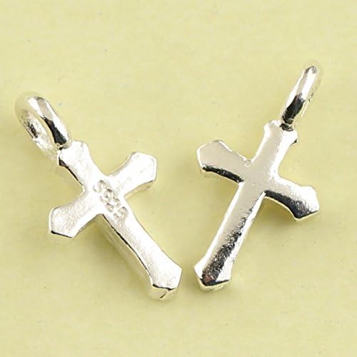 10 Pcs Sterling Silver Tiny Cross Charms Pendants Findings (Bright Sivler)