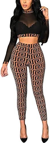 Mycherish Women's 2 Pieces Mesh Outfits Off Shoulder Crop Tops Long Pants Set Sheer See Through 2 Piece Jumpsuit