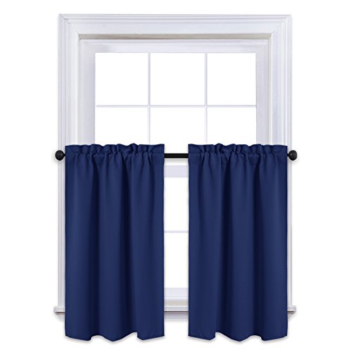 NICETOWN Window Room Darkening Curtains - Rod Pocket Tailored Tier/Valance/Cafe Curtains (2 Pieces, 29" Width by 36" Length, Royal Blue)