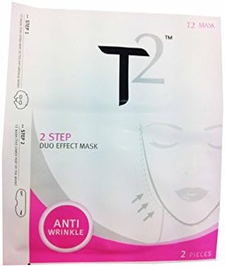 2 Mask sheets of T2 Anti Wrinkle Mask, 2 Step Duo Effect Mask. (The Upper Part of the Anti Wrinkle Mask and the Lower Part of the Mask). (30 G/ Mask sheet)