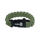 7- Strand 550 lb Paracord Bracelet with an Emergency Utility Whistle & Built in Fire Starter with Flint Rod Combo Survival Side Release Paracord Buckle (Olive Drab, 8