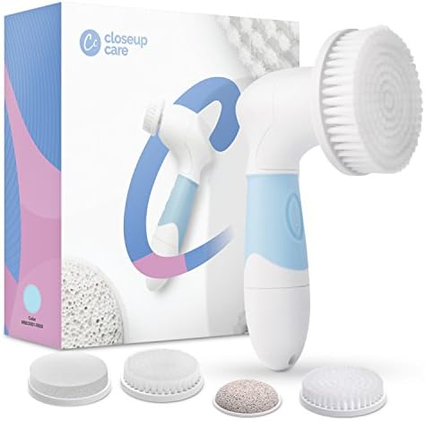 Closeup Care's 6 Piece Waterproof Facial Brush Cleansing System for Face & Body. Rotating Spin Heads Exfoliate & Scrub Skin, Remove Blackheads, Pore Cleanser, Acne Reducer, Microdermabrasion Set