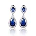 GULICX Teardrop Silver Gold Base Sapphire Color Cubic Zirconia Clear Crystal CZ Dangle Drop Earrings Blue