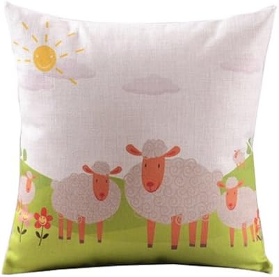 Mega TPC Cotton Linen Square Decorative Throw Pillow Case Cushion Cover Retro Creative Cartoon Sheep Grasses 18"