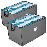 ZOBER Jumbo Storage Bag Organizer (2 Pack) Large Capacity Storage Box with Reinforced Strap Handles, PP Non-Woven Material, Clear Window, Store Blankets, Comforters, Linen, Bedding, Seasonal Clothing