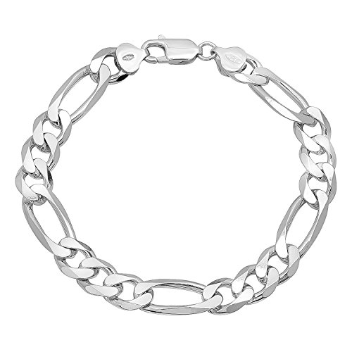 Men's 9.8mm Real 925 Sterling Silver Figaro Link Bracelet, 7