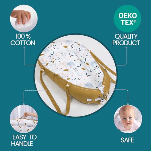 Babiesoul Baby Sleeping Bag – Cocoon Cot Reducer 0-6 Months – 100% Oeko-TEX Certified Cotton – 80 x 50 cm – Promotes Sleeping – Supervised Sleeping Bag