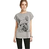 Cartoon French Bulldog Pattern Printed Women's Gray Loose Short-sleeved T-shirt