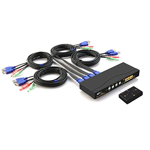 CKLau 4Kx2K Ultra HD 4 Port HDMI Cables KVM Switch Control 4 Computers/DVR/NVR with USB 2.0 Hub and Audio Support Keyboard Mouse Switching for Linux, Windows, Mac, Unix