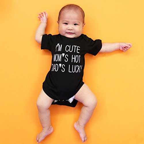 ❤️️ Mealeaf ❤️️ Newborn Infant Baby Boy Girl Short Sleeve Letter Print Romper Jumpsuit Clothes 3-18 Month Black