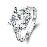 Erllo 5.5 Carats Cushion Cut 925 Sterling Silver Sona Diamond Cubic Zirconia CZ 3 Stone Engagement Wedding Ring