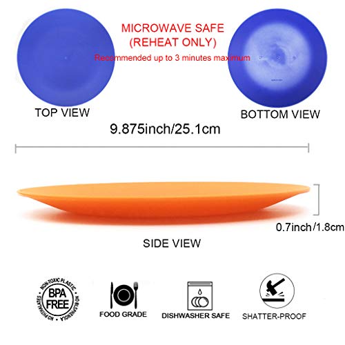 Plastic Plates Set of 12 - Unbreakable and Reusable 9.875 inches Dinner Plates, Multicolor | Dishwasher Safe, BPA Free - Thumbnail 2