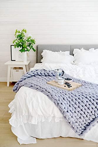 eacho Chunky Knit Blanket Soft Bulky Hand Made Throw for Bedroom Sofa Decor Super Large,Grey,40"x79"