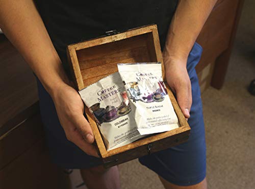 Coffee Trunk Valentine Gift Basket Set Gourmet Coffee Sampler 4 Blends in a 6.5â€x4.5â€x4.5â€ Wooden Chest by Well Pack Box