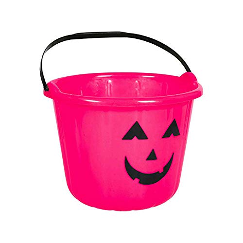Halloween Plastic Pink Pumpkin Bucket with Handle 6.5" x 8.7" | Halloween Trick or Treat Pumpkin Pails, Jack O Lantern Candy Basket, Pumpkin Candy Bucket for Kids Halloween Party Supply