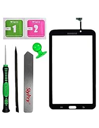 SlyPry para Samsung Galaxy Tab 3 7.0 P3210 T210 Pieza de repuesto de vidrio del panel digitalizador de pantalla táctil negro + Adhesivo preinstalado con el kit de herramientas SlyPry