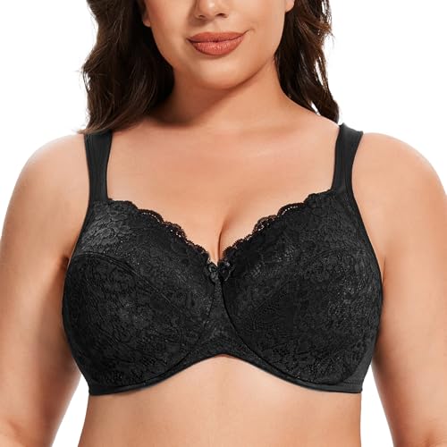 MELENECA Women's Floral Lace Non-Padded Minimizer Full Coverage Underwire Bra