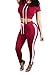 Pink Queen Women Red 2pc Sport Set Summer Casual Workout Tracksuit, Wine Red, Medium